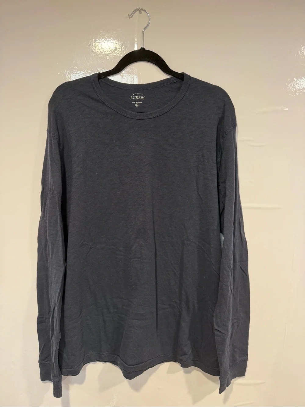 J. Crew Mens Long-Sleeve Crewneck Shirt - Charcoal Blue 100% cotton